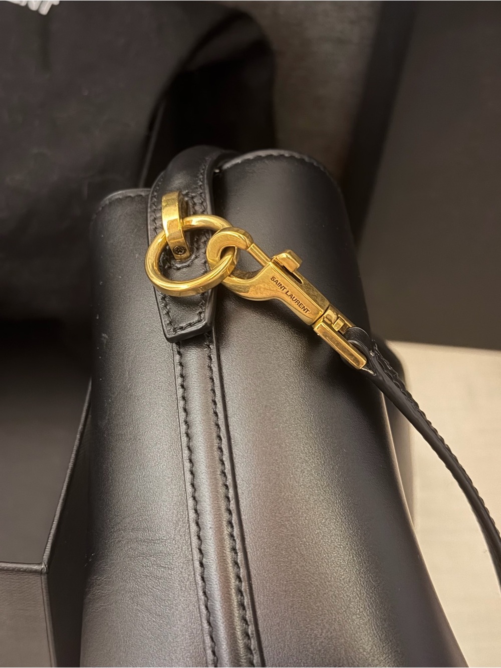 Saint Laurent Black Leather Bucket Crossbody with Gold YSL Hardware - Picture 6 of 7